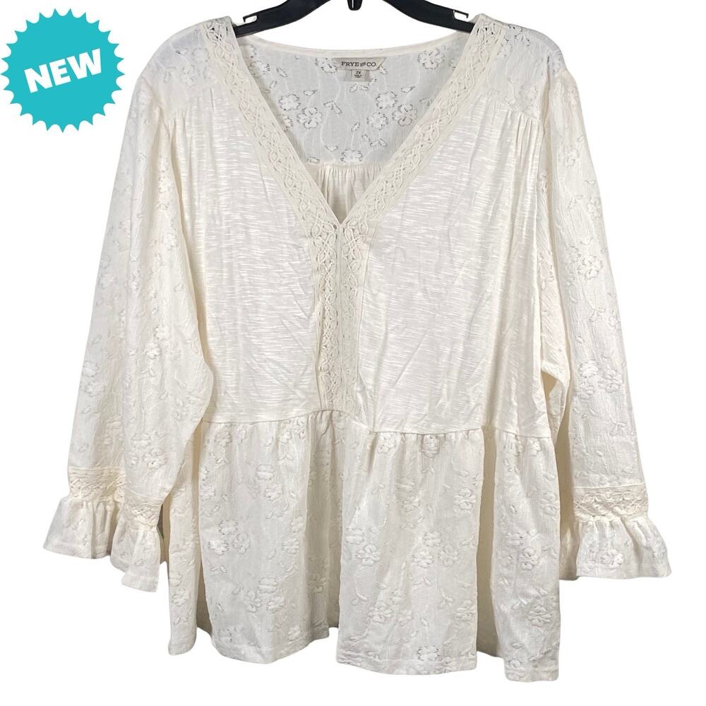Frye and Co Top Women's Size 2X Floral Long Sleeve V Neck BOHO Festival NWT